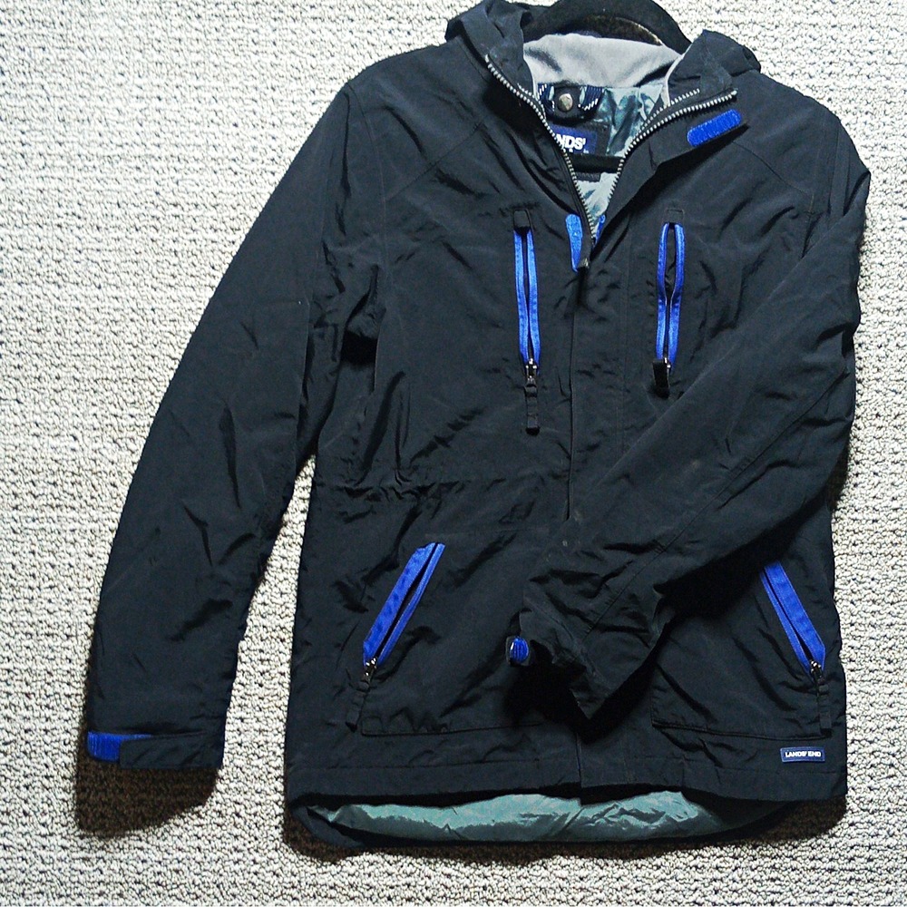 Lands' End Squall Women's L Hooded Full Zip Lined Jacket Black/Blue. #K1